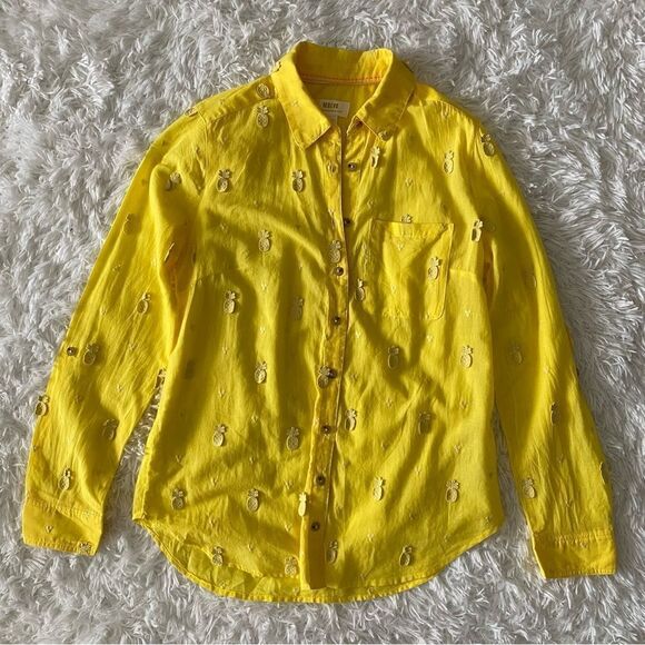 Anthropologie Brand Maeve Yellow Pineapple Appliqué Button Down Blouse Size S - Picture 8 of 8